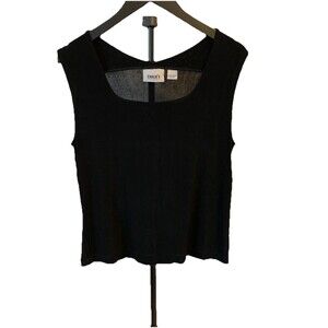 Chicos Travelers Size 2 Womens Large Top Black Slinky Knit Acetate Shell Travel